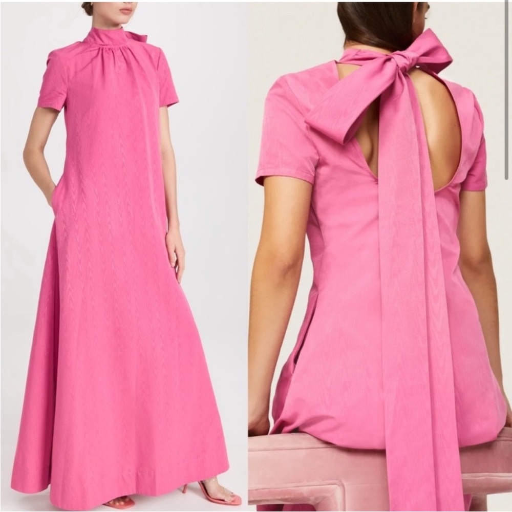 STAUD Vibrant Pink Maxi Dress with Bow Detail